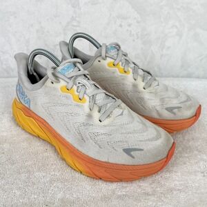 Hoka Arahi 6 Running Shoes Womens 9.5B Gray Orange Yellow Sneakers Road Walking